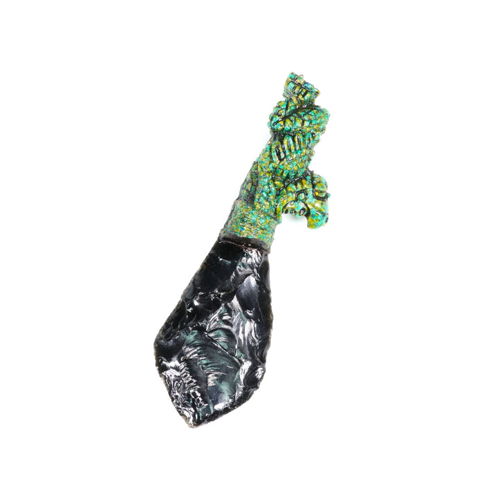 Aztec Inspired Obsidian-Malachite Ritual Knife, 6"-8" inch, 1 Piece, #001