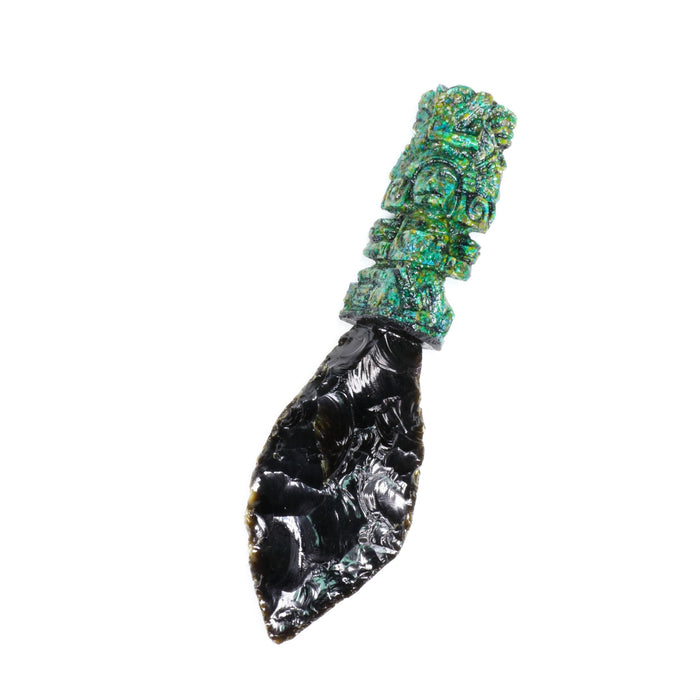 Aztec Inspired Obsidian-Malachite Ritual Knife, 7"-9" inch, 1 Piece, #002